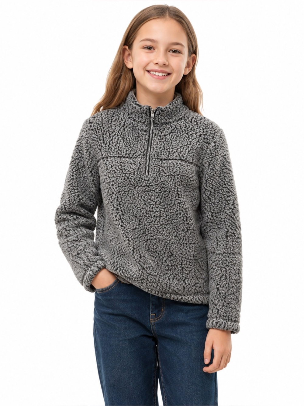 Wonder Nation Girls Sherpa 1/4 Zip Fleece Pullover M 7-8